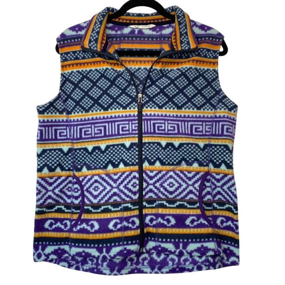 Woolrich Jackets & Blazers - Woolrich Purple Geometric Aztec Vintage Pattern Fleece Full Zip Vest Size Medium